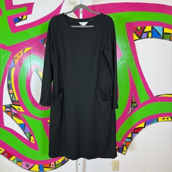 Christopher & Banks Black Sheath Dress Long Sleeve Bateau Neckline. Size Large. - Picture 1 of 7